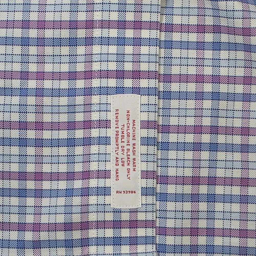 Brooks Brothers Non-Iron Check Shirt Mens Size L Blue Purple White Supima Cotton